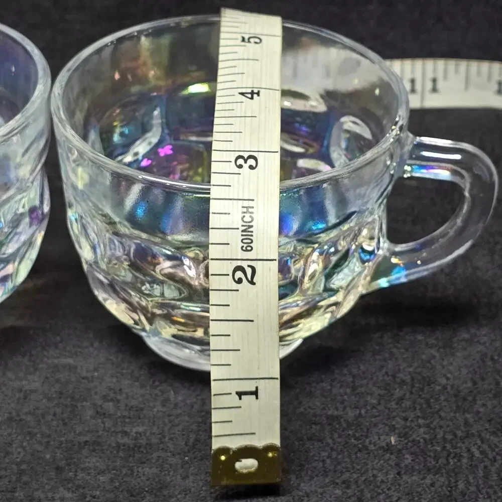 Vintage Federal Glass Iridescent Rainbow Glass Punch Teacups Pair of 2